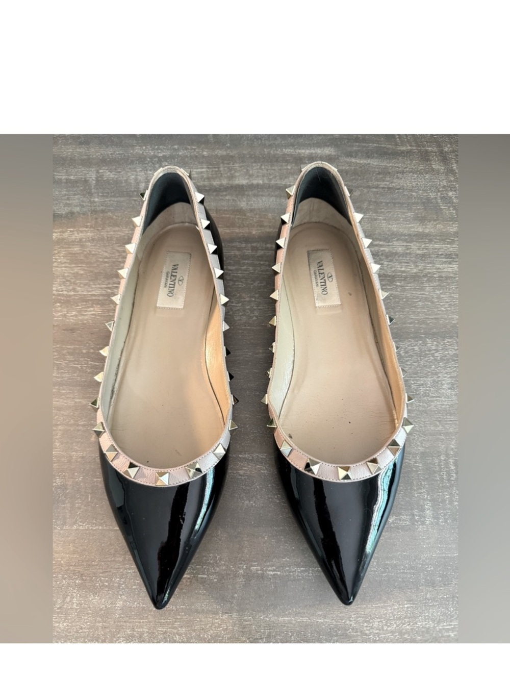 Valentino Rockstud flats, black with gold studs.